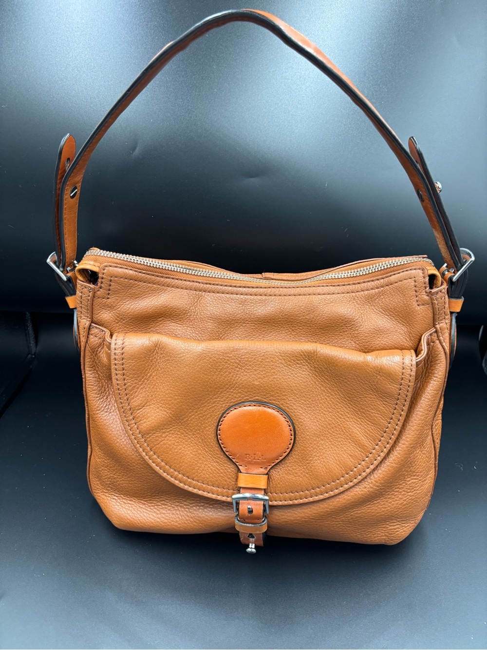 Lauren Ralph Lauren LRL Brown Pebbled Leather Shoulder Bag Buckle Flap - Picture 4 of 12